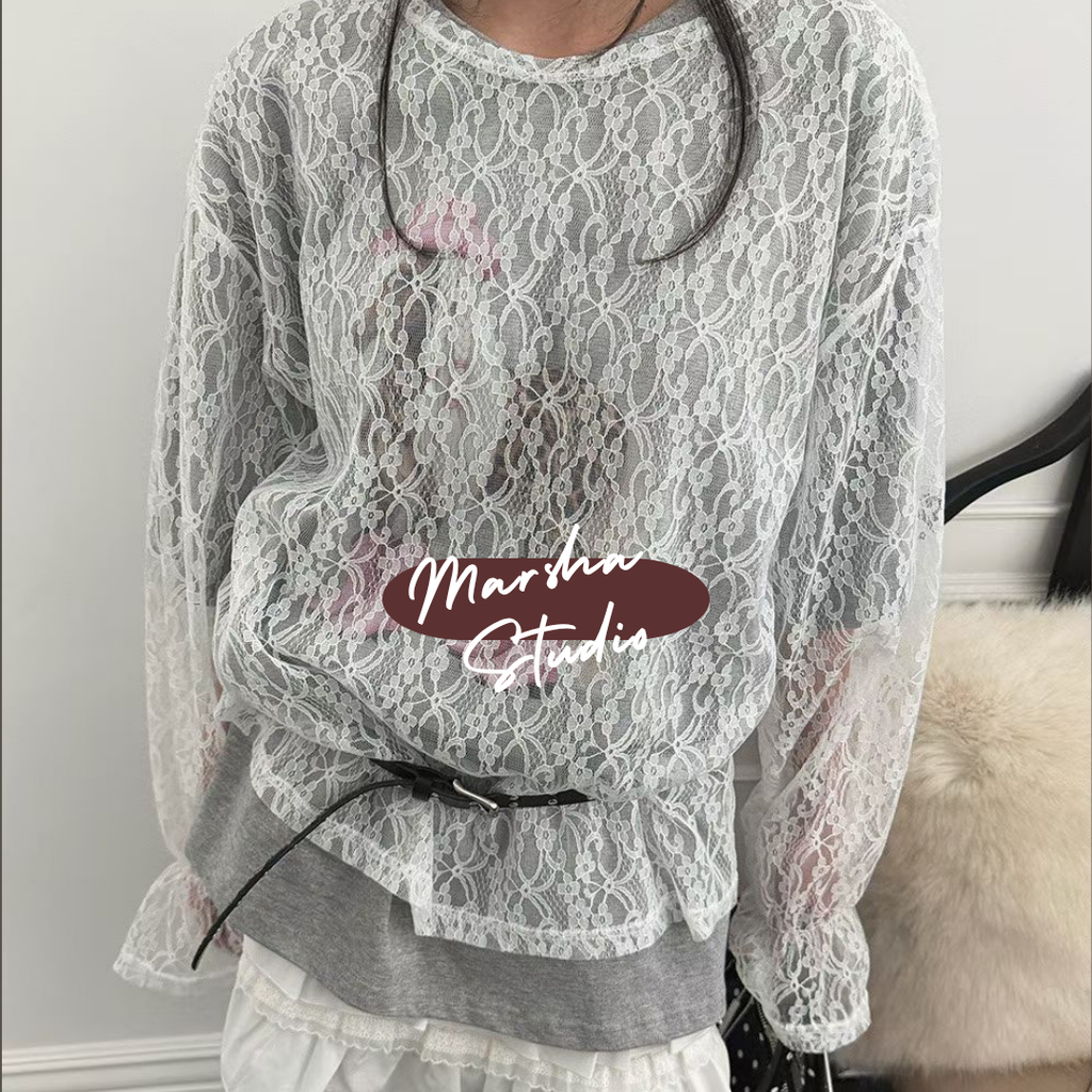 TOP｜Long_Judyque_網紗繡花荷葉袖口長袖上衣 (4)