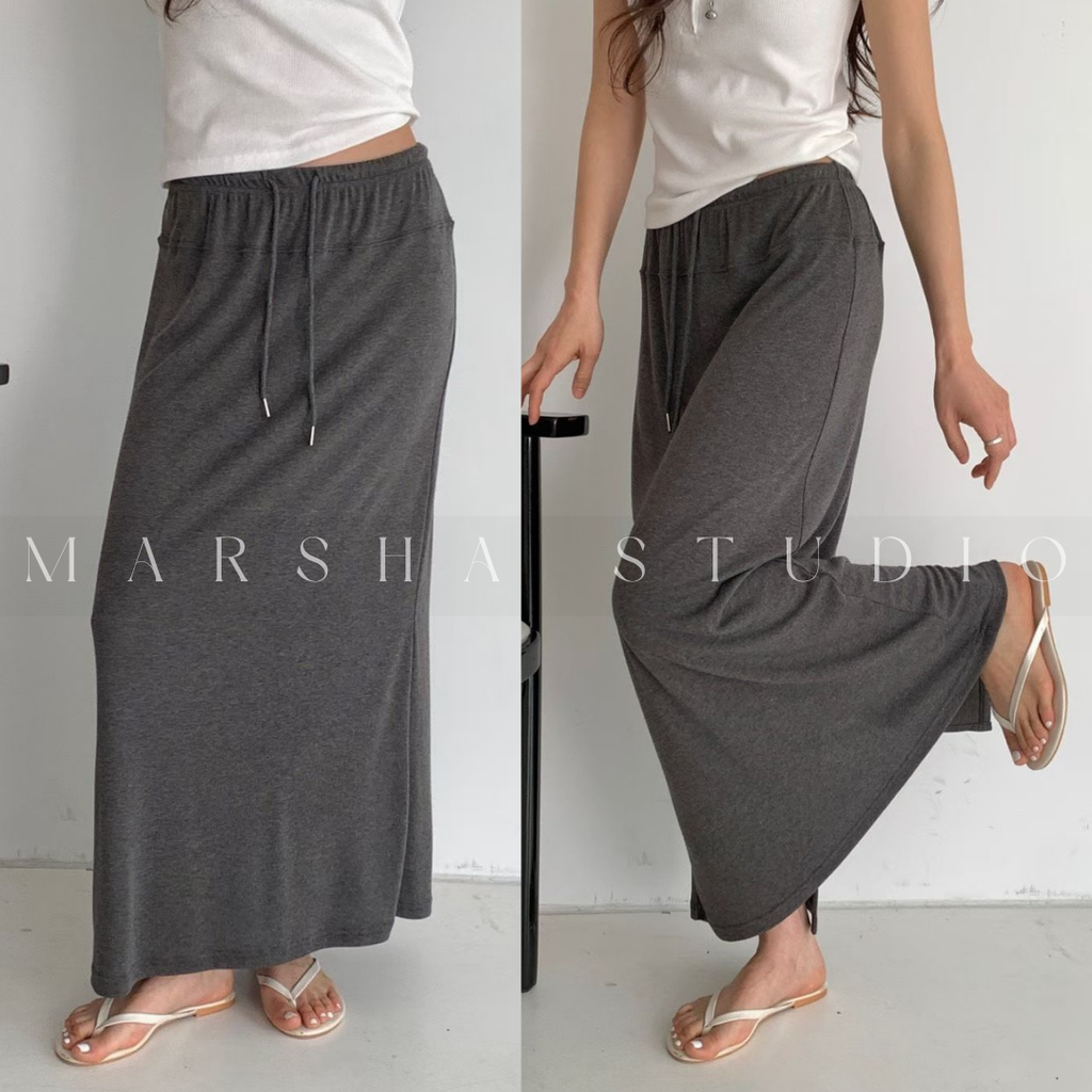 BOTTOM｜SKIRT｜Minimal｜寬版鬆緊腰棉長裙 Polyester62%、萊塞爾33%、Spandex5% (2)