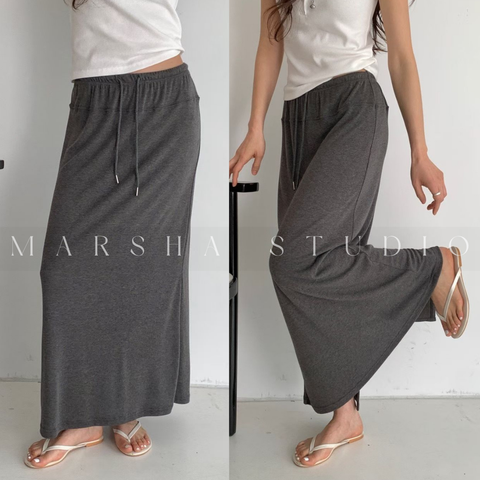 BOTTOM｜SKIRT｜Minimal｜寬版鬆緊腰棉長裙 Polyester62%、萊塞爾33%、Spandex5% (2)