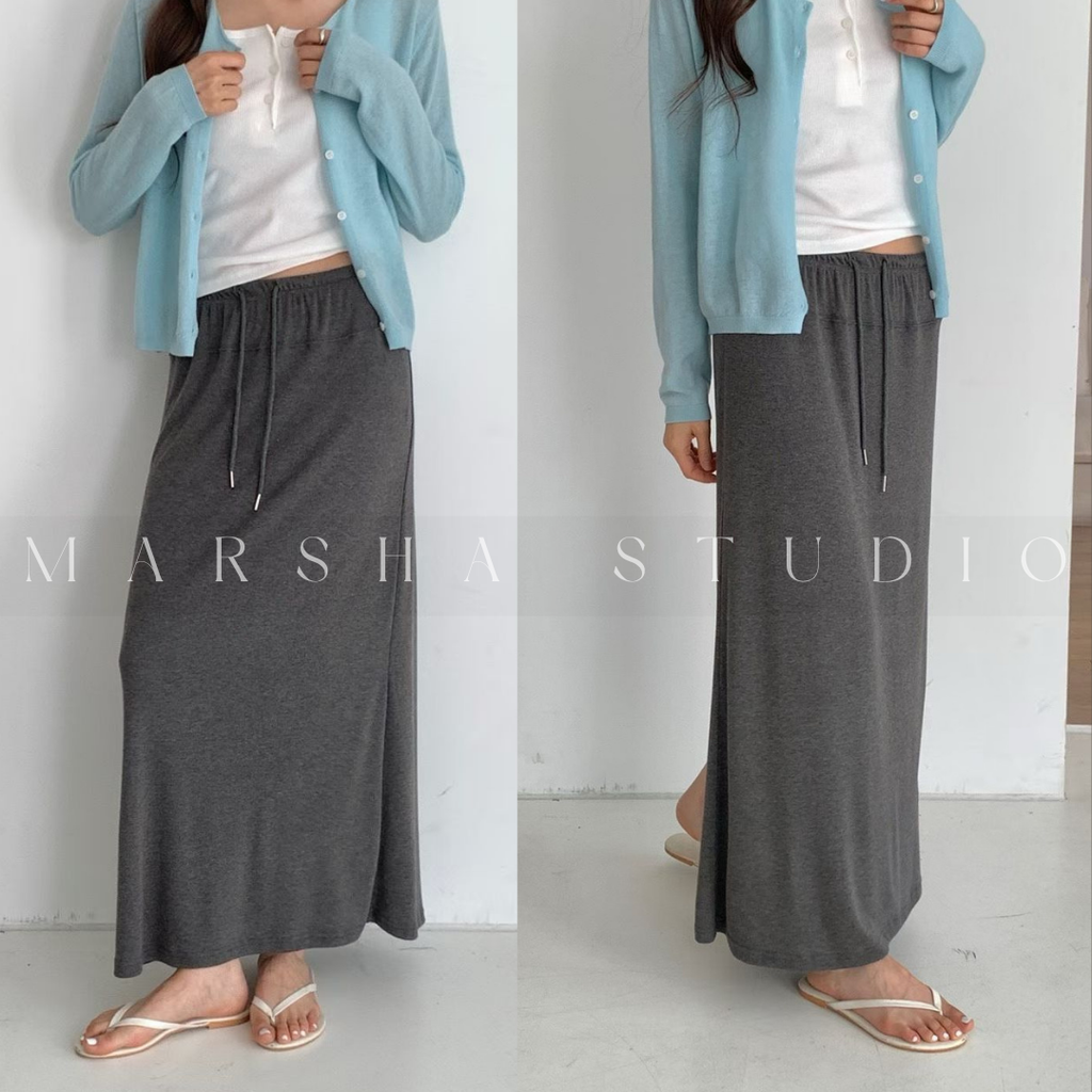 BOTTOM｜SKIRT｜Minimal｜寬版鬆緊腰棉長裙 Polyester62%、萊塞爾33%、Spandex5% (3)