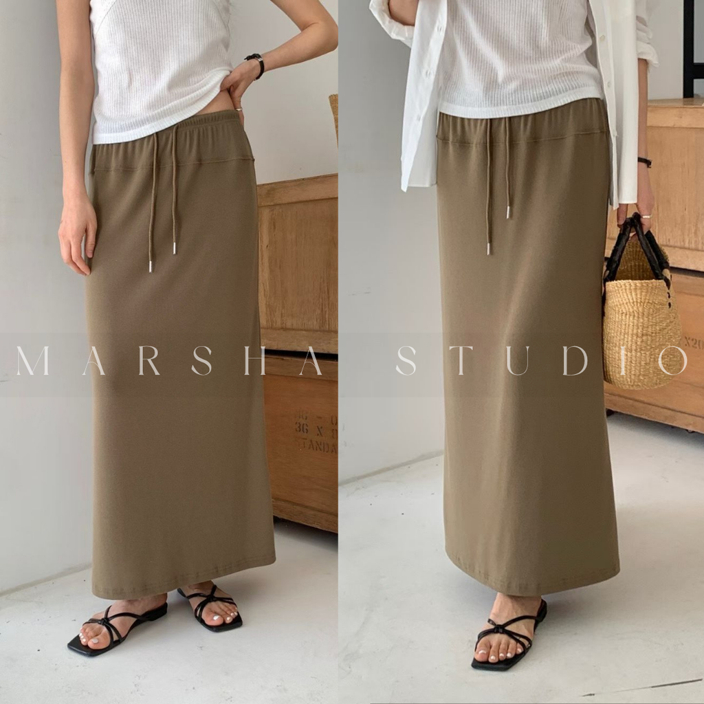 BOTTOM｜SKIRT｜Minimal｜寬版鬆緊腰棉長裙 Polyester62%、萊塞爾33%、Spandex5% (4)