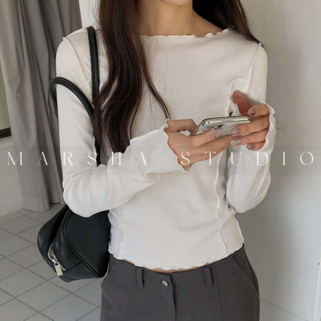 TOP｜LONG｜MINU｜木耳滾邊線條長袖上衣 (2)