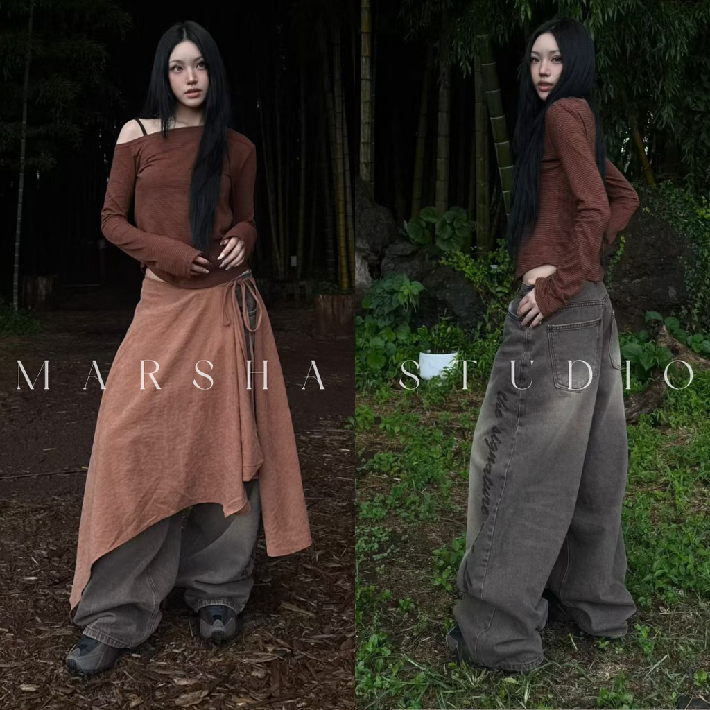 TOP｜LONG｜NUEUN｜細條紋斜肩長袖t恤 (13)