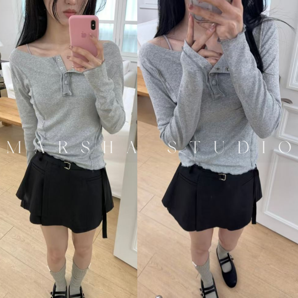 TOP｜LONG｜MINU｜前鈕扣線條長袖上衣 (14)