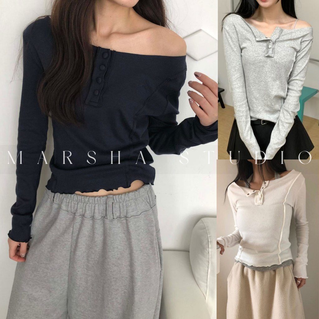 TOP｜LONG｜MINU｜前鈕扣線條長袖上衣