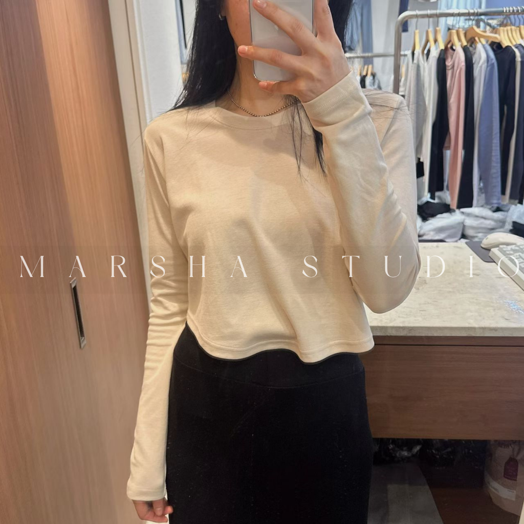 TOP｜LONG｜On the Mode｜下擺圓弧短版長袖t恤 Cotton100% (7)