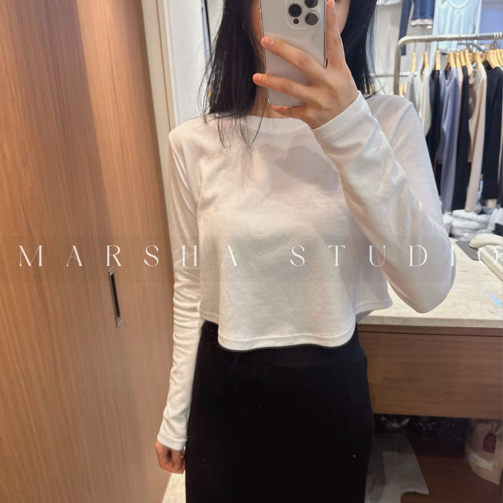 TOP｜LONG｜On the Mode｜下擺圓弧短版長袖t恤 Cotton100% (2)