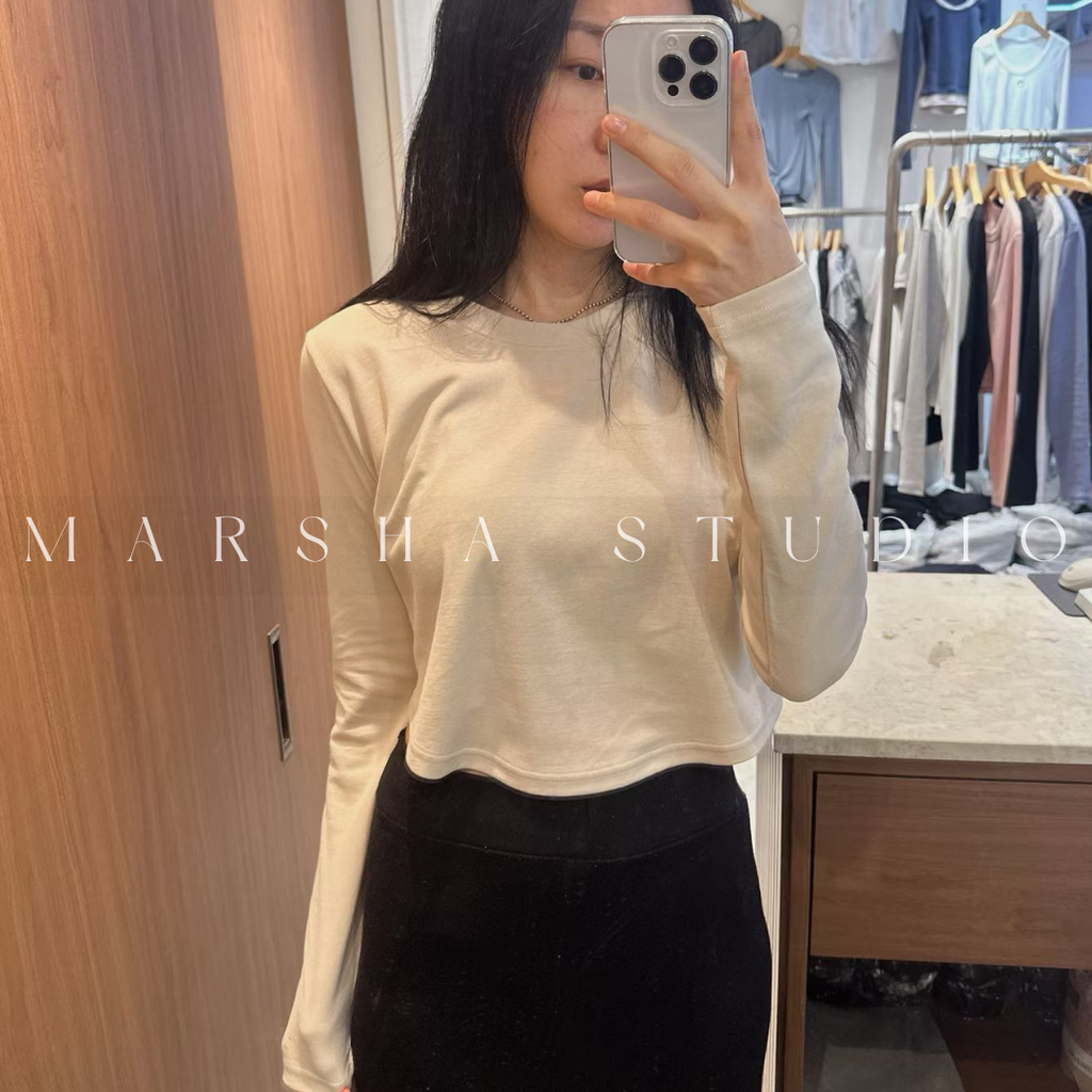 TOP｜LONG｜On the Mode｜下擺圓弧短版長袖t恤 Cotton100% (4)