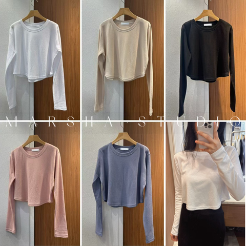 TOP｜LONG｜On the Mode｜下擺圓弧短版長袖t恤 Cotton100%