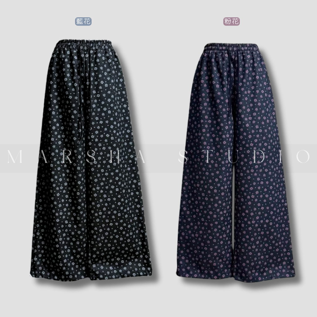 BOTTOM｜PANTS｜WooJoo｜小花鬆緊抽繩寬褲