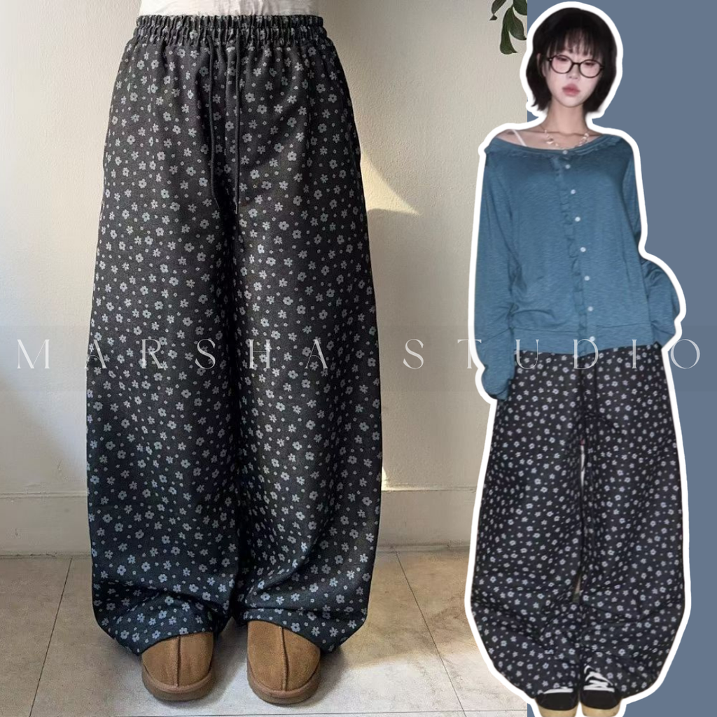 BOTTOM｜PANTS｜WooJoo｜小花鬆緊抽繩寬褲 (4)