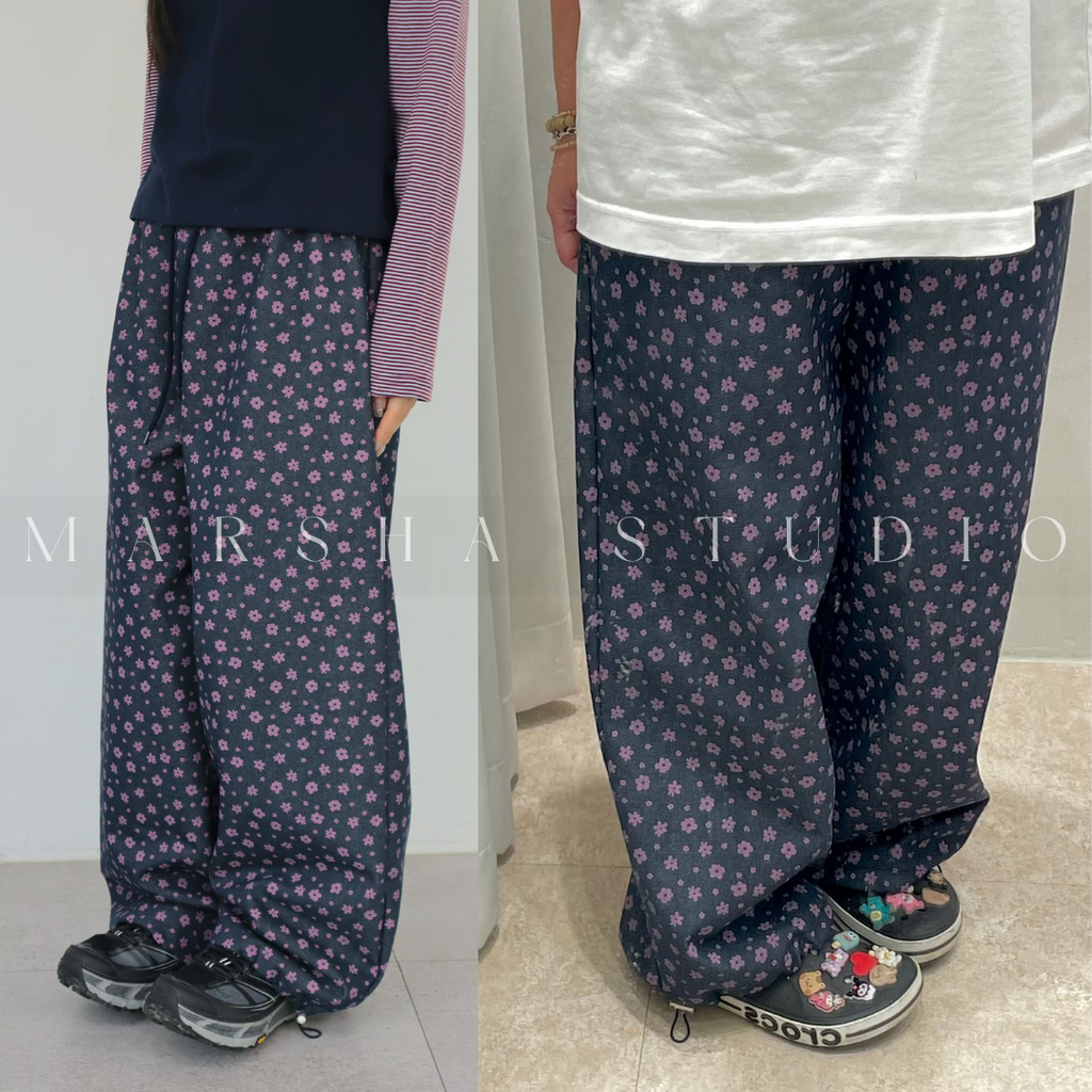 BOTTOM｜PANTS｜WooJoo｜小花鬆緊抽繩寬褲 (3)