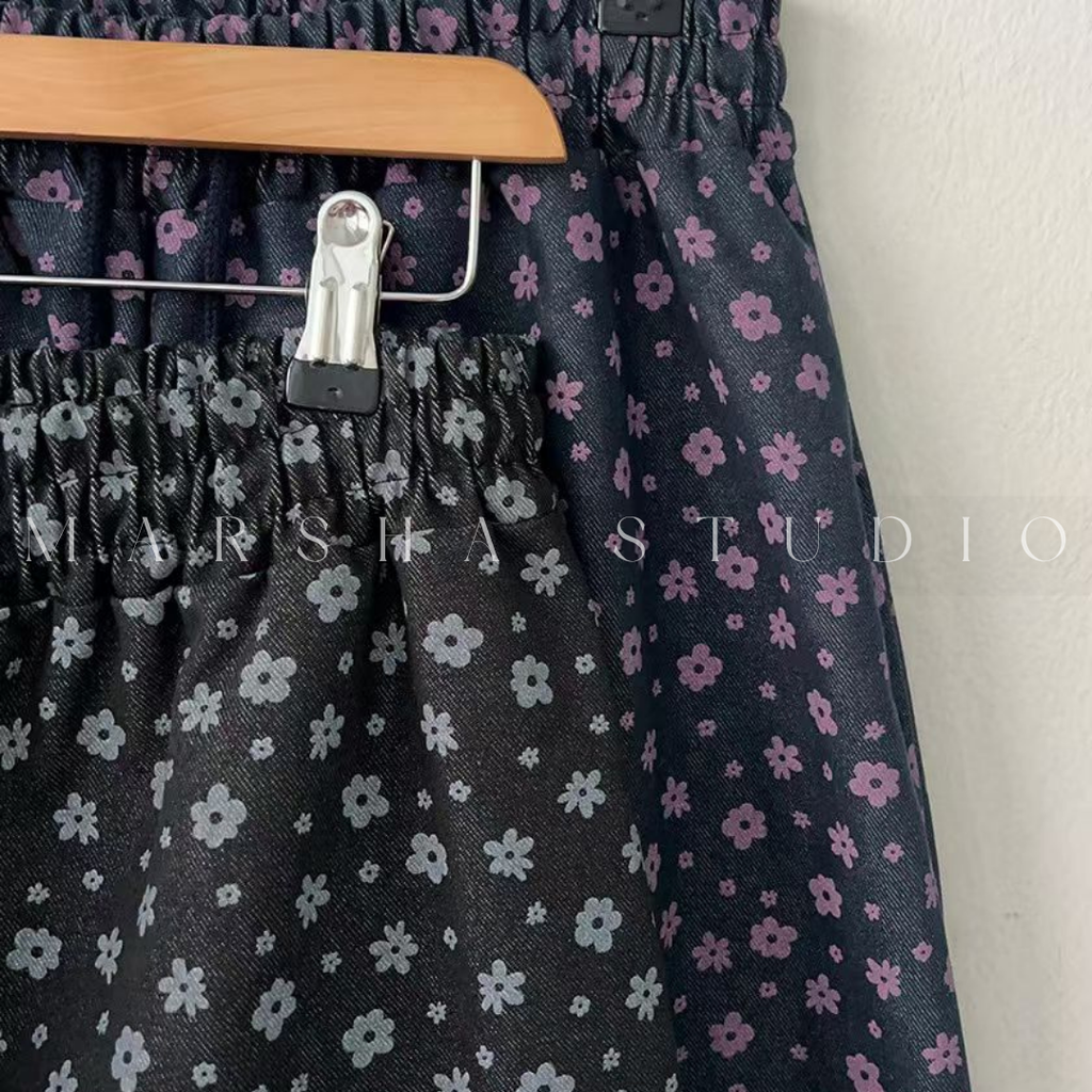 BOTTOM｜PANTS｜WooJoo｜小花鬆緊抽繩寬褲 (7)