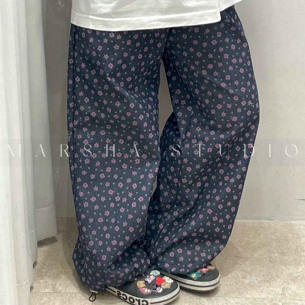 BOTTOM｜PANTS｜WooJoo｜小花鬆緊抽繩寬褲 (10)