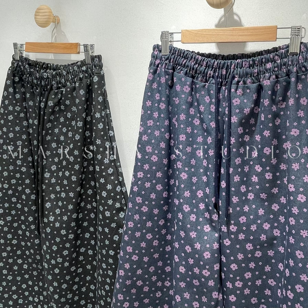 BOTTOM｜PANTS｜WooJoo｜小花鬆緊抽繩寬褲 (6)