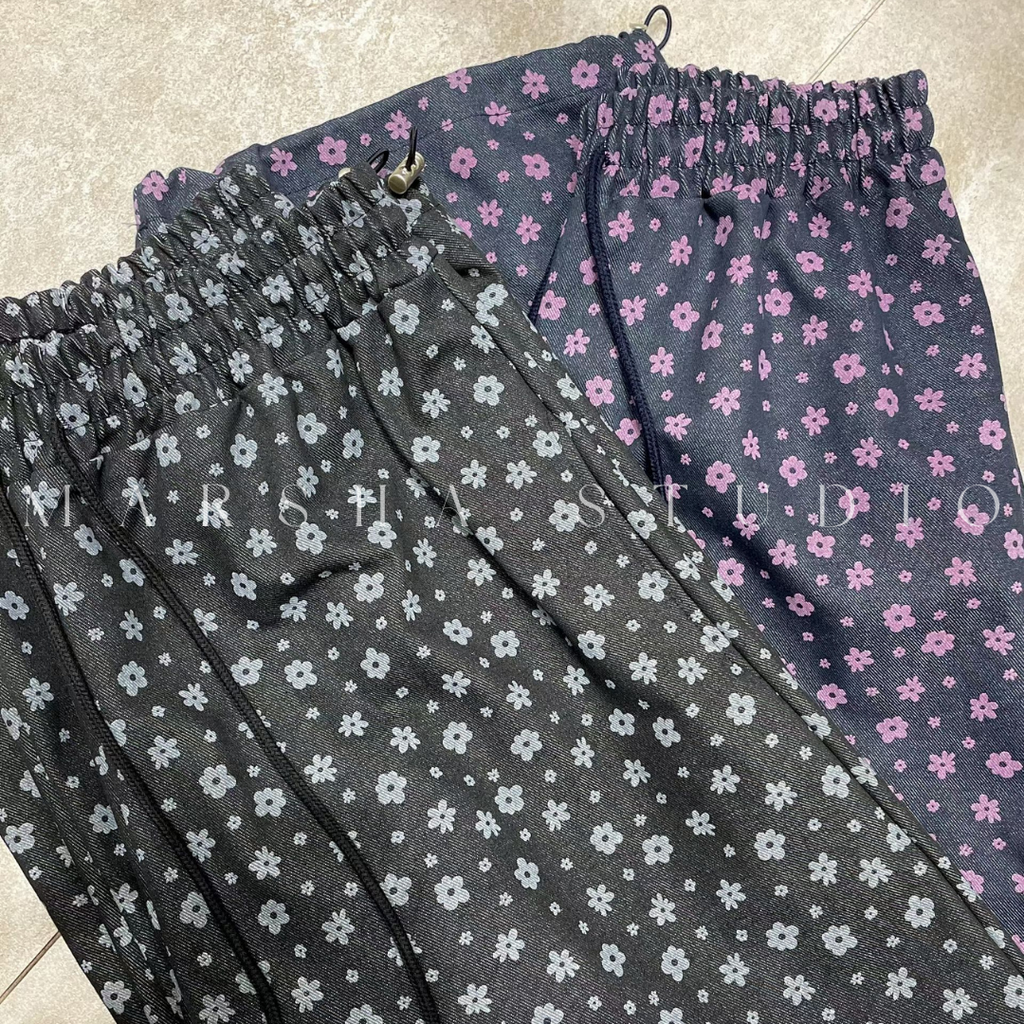 BOTTOM｜PANTS｜WooJoo｜小花鬆緊抽繩寬褲 (8)