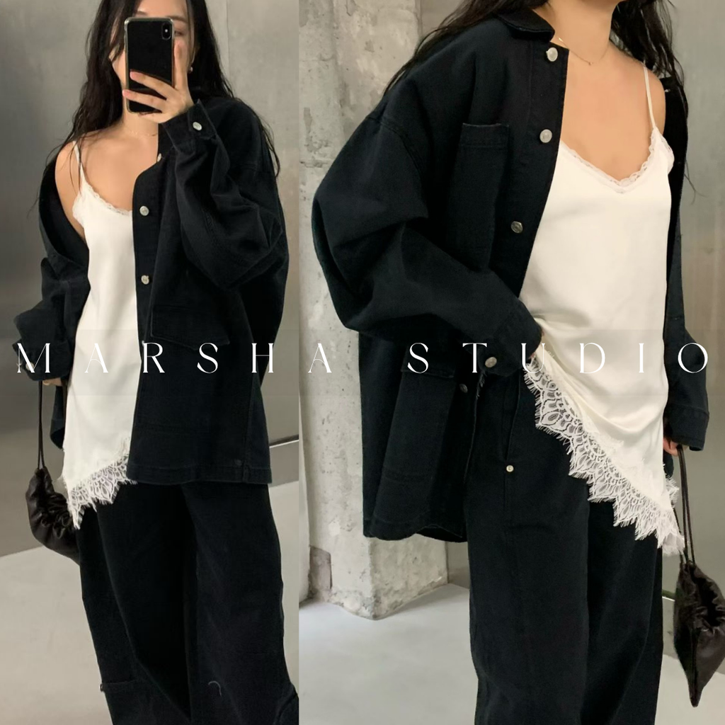 不對稱緞面斜裁蕾絲拼接細肩帶背心7