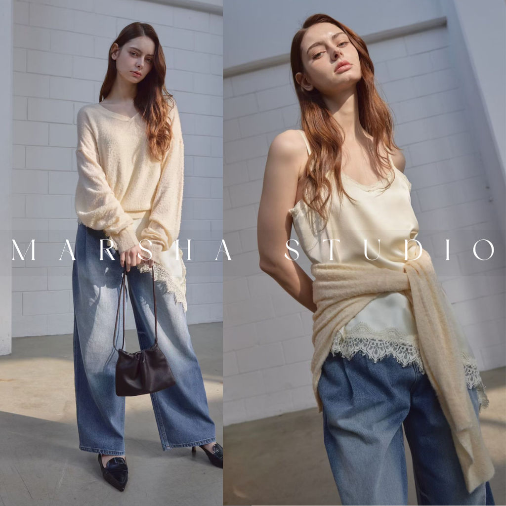 不對稱緞面斜裁蕾絲拼接細肩帶背心10