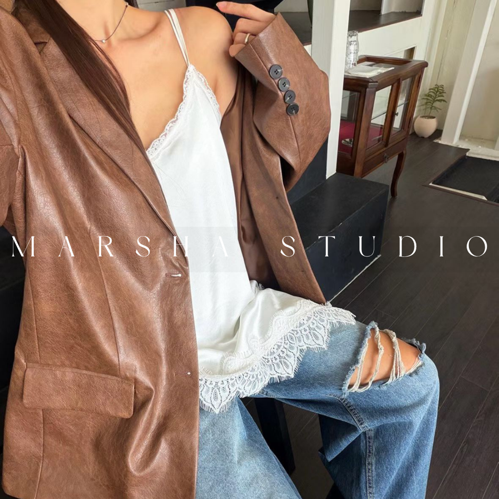 不對稱緞面斜裁蕾絲拼接細肩帶背心5