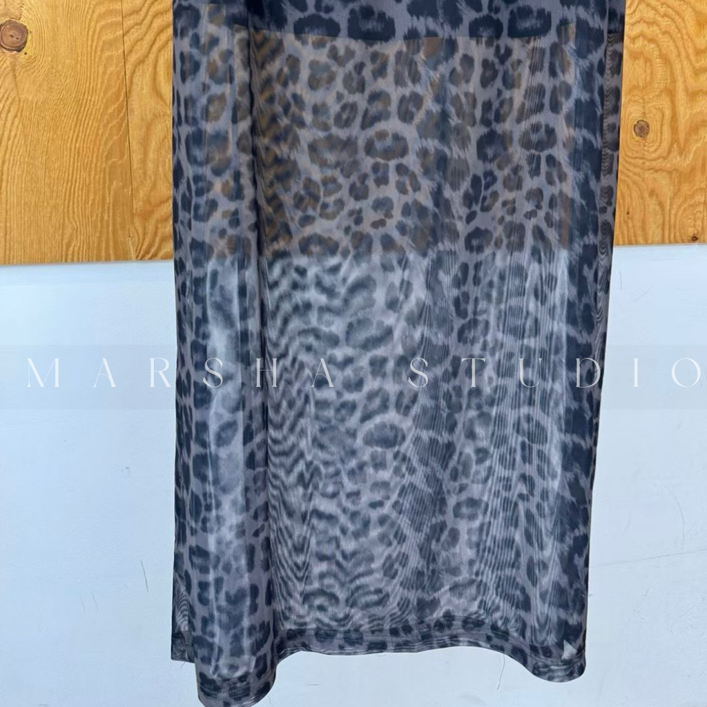 POST❮韓國❯6CK10豹紋透紗長裙 女鬆緊腰顯瘦A字裙 暈染拼接設計感半身裙⏝現貨+預購 ꩜ MARSHA STUDIO1