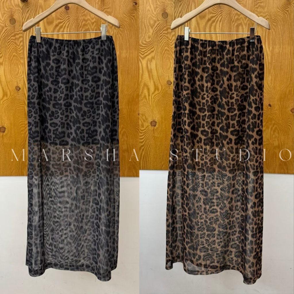 POST❮韓國❯6CK10豹紋透紗長裙 女鬆緊腰顯瘦A字裙 暈染拼接設計感半身裙⏝現貨+預購 ꩜ MARSHA STUDIO2