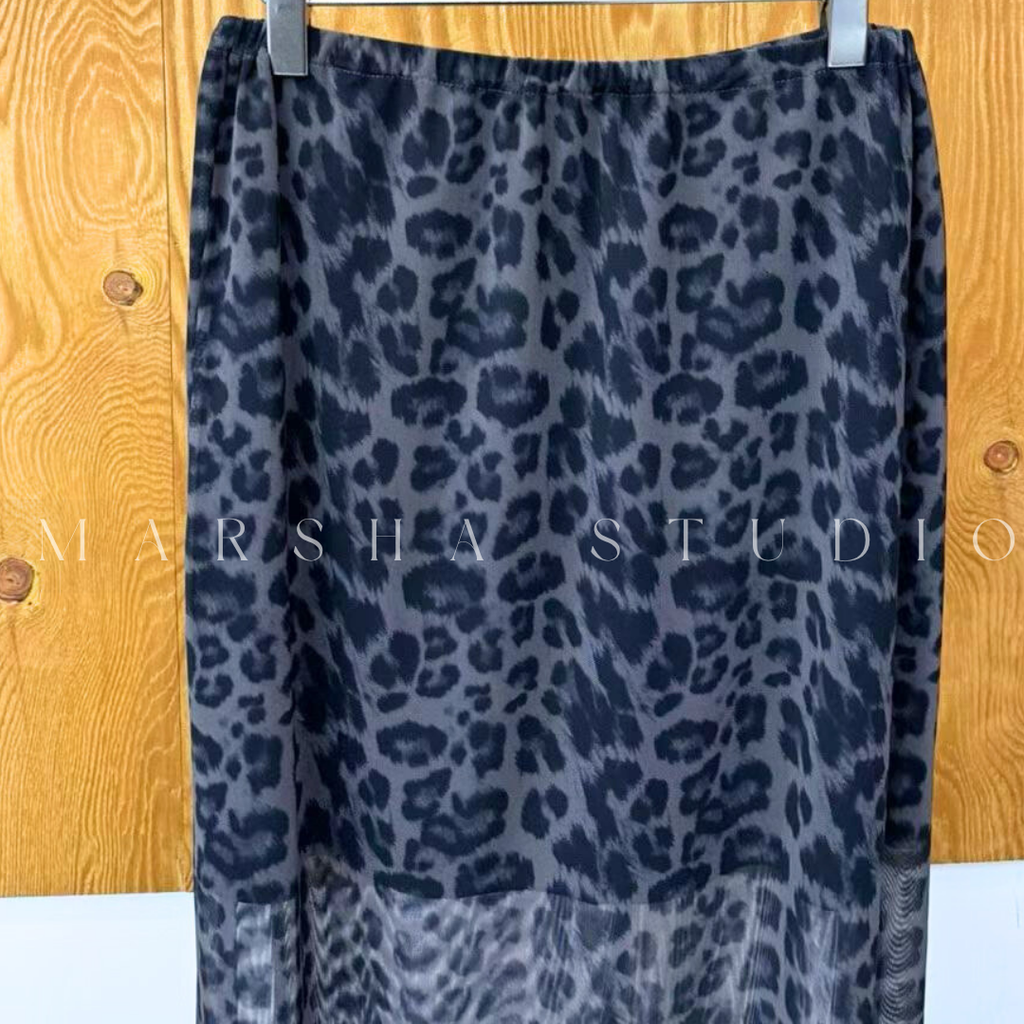 POST❮韓國❯6CK10豹紋透紗長裙 女鬆緊腰顯瘦A字裙 暈染拼接設計感半身裙⏝現貨+預購 ꩜ MARSHA STUDIO0
