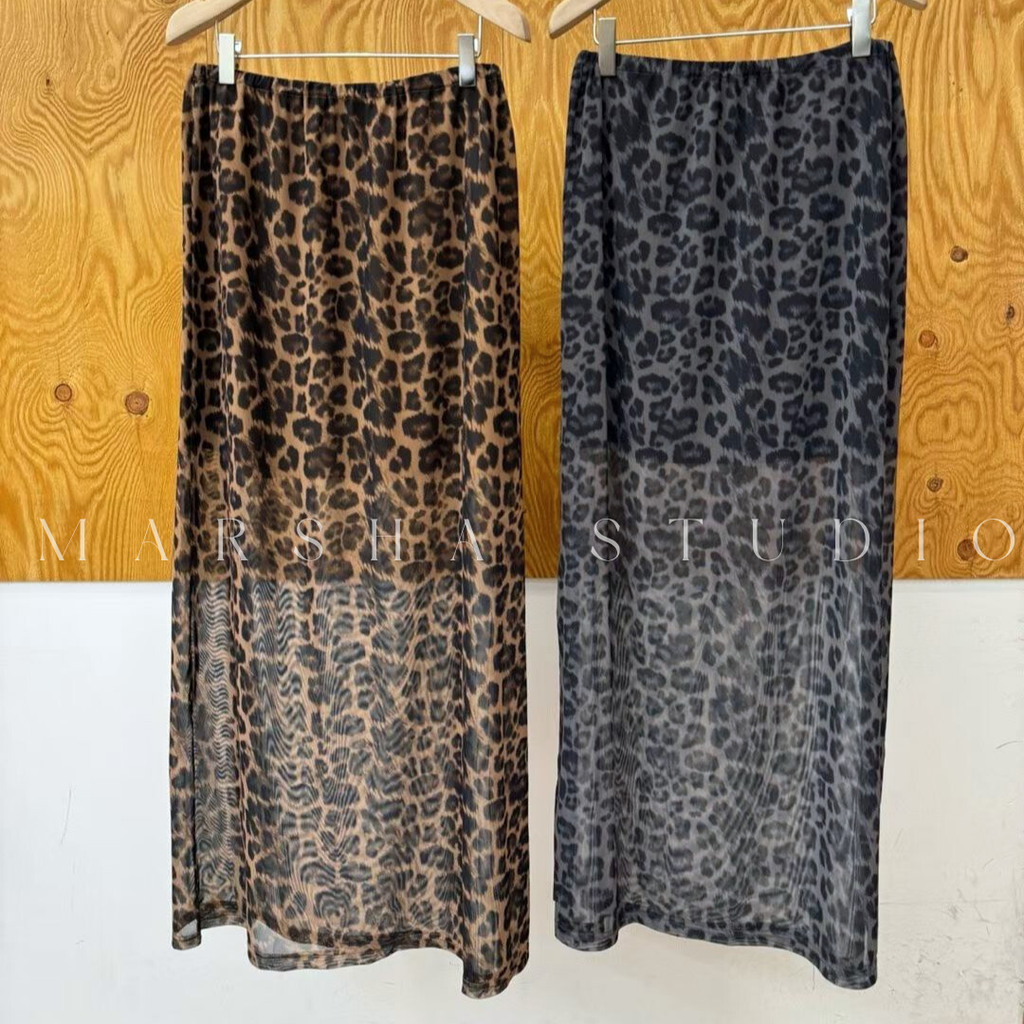 POST❮韓國❯6CK10豹紋透紗長裙 女鬆緊腰顯瘦A字裙 暈染拼接設計感半身裙⏝現貨+預購 ꩜ MARSHA STUDIO3