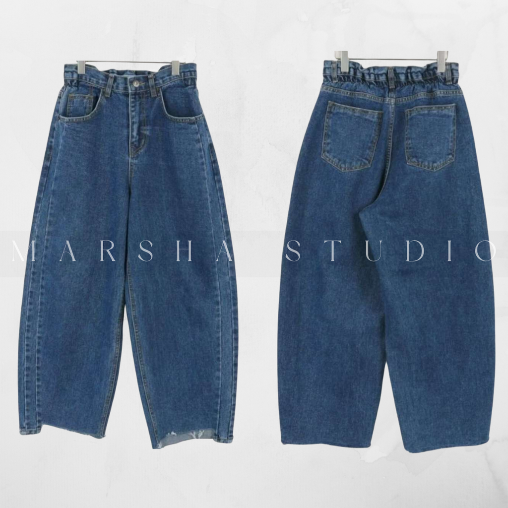 ❮韓國❯6AK02不對稱褲腳抽鬚廓型寬管牛仔褲7