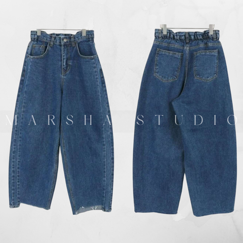 ❮韓國❯6AK02不對稱褲腳抽鬚廓型寬管牛仔褲7