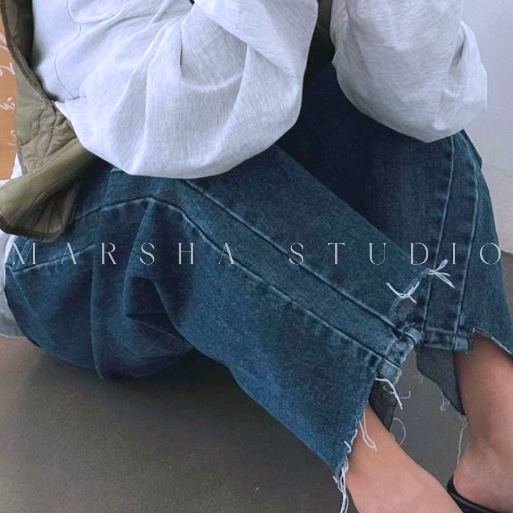 BOTTOM｜JEANS｜LABOR｜褲腳不對稱剪裁寬管牛仔褲412 (4)