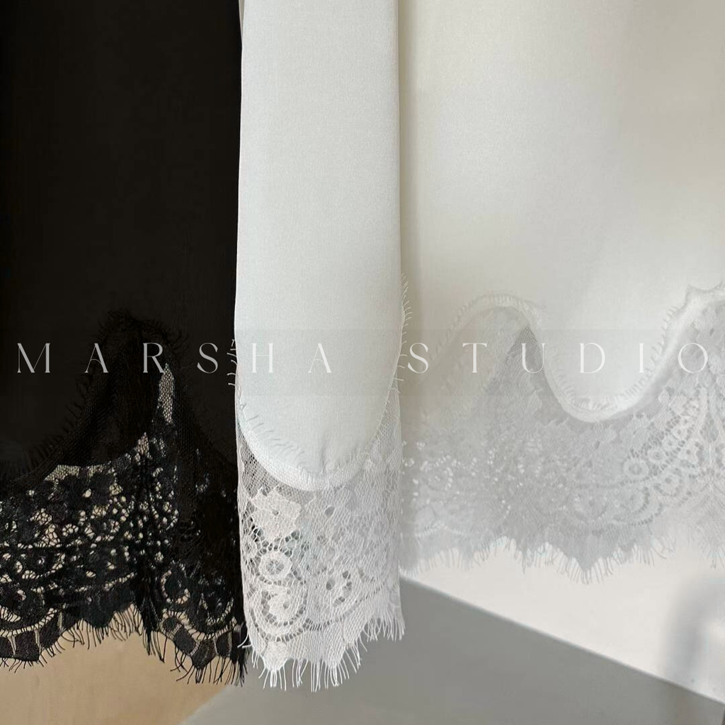 ❮韓國❯6AK01波浪弧形蕾絲拼接鬆緊腰中長裙2