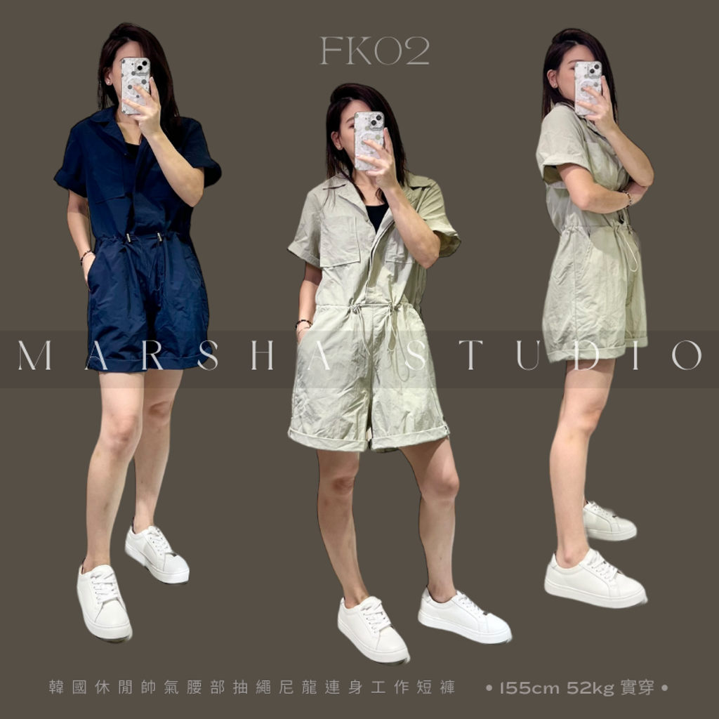 Post_FK02休閒帥氣腰部抽繩尼龍連身工作短褲 (2)