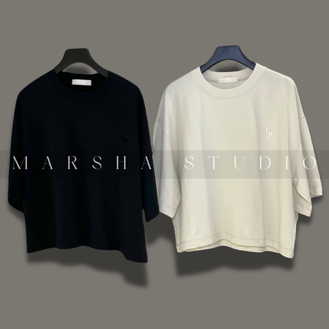 ‹韓國›4JK19_落肩五分袖內裡薄款毛圈布T-Shirt1