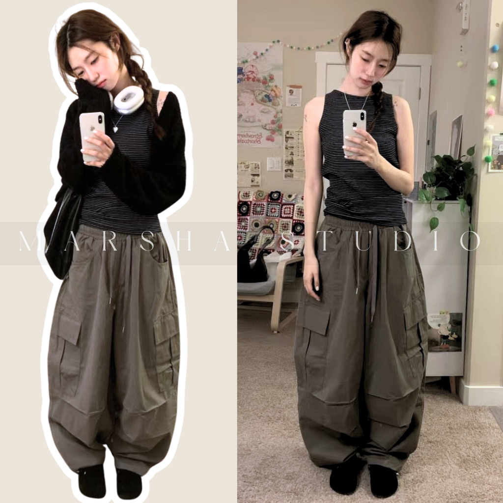 ❮韓國❯5GK05_帥氣工裝束口寬褲氣球褲|Unisex|棉 100% (6)