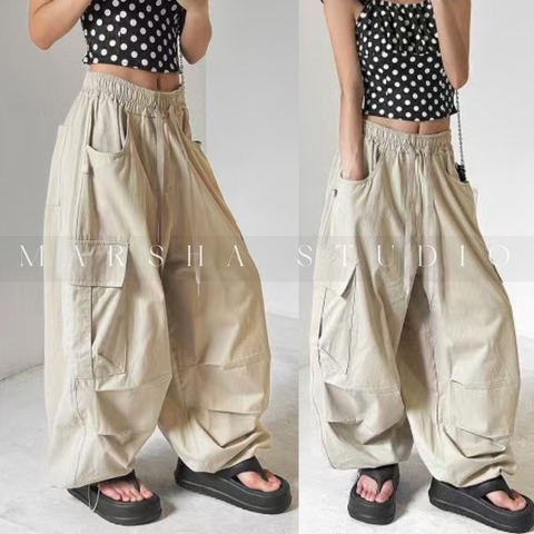 ❮韓國❯5GK05_帥氣工裝束口寬褲氣球褲｜Unisex｜棉 100% (2)