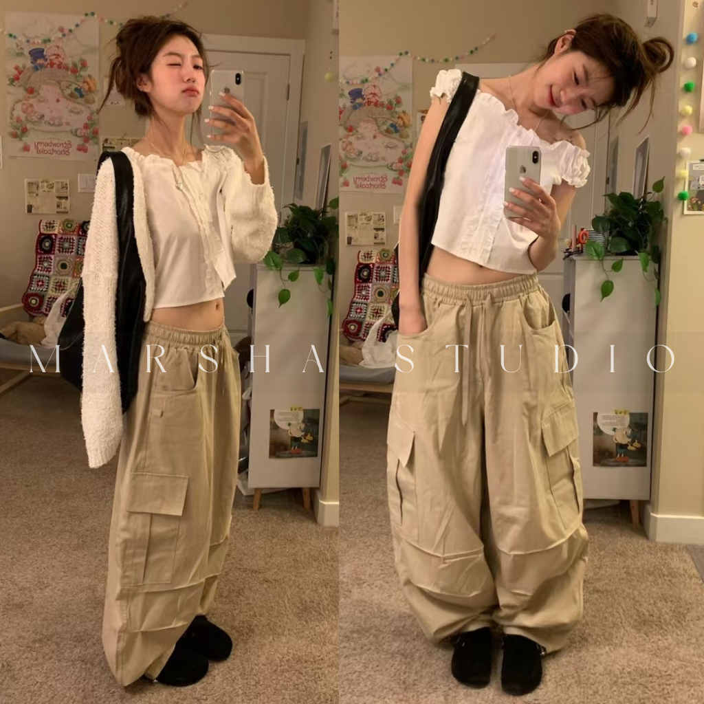 ❮韓國❯5GK05_帥氣工裝束口寬褲氣球褲|Unisex|棉 100% (5)