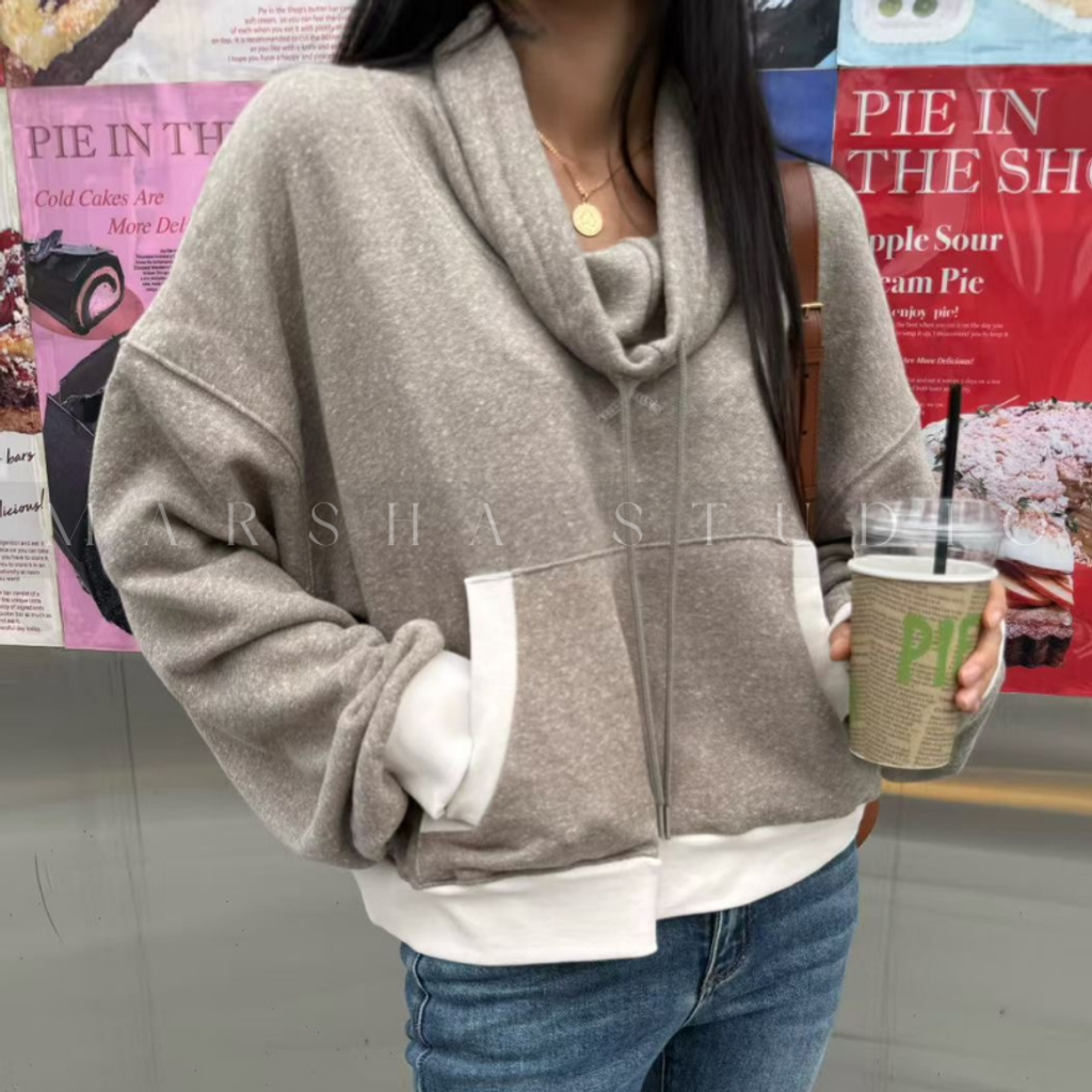 ❮韓國❯5IK14休閒拼色設計感垂領長袖上衣 (14)