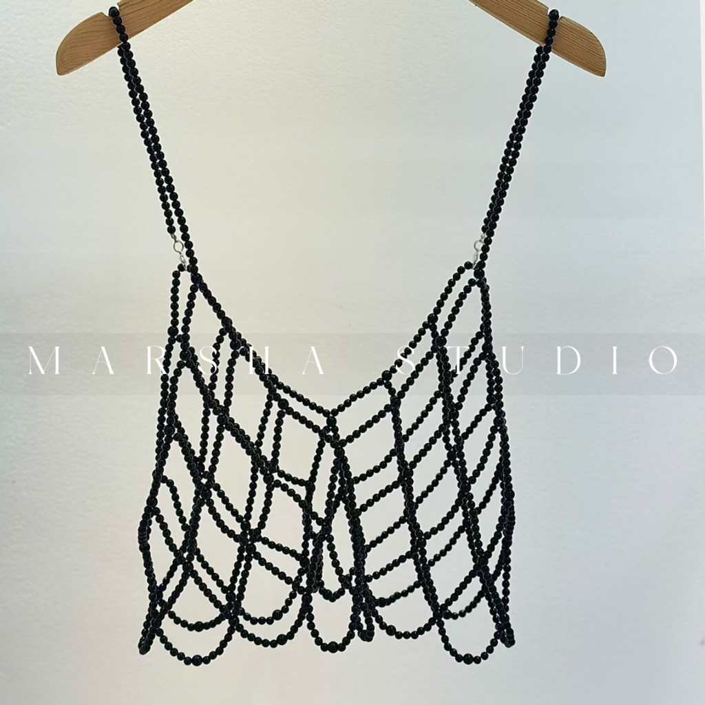 ❮韓國❯6AK20日系珍珠編織網狀細肩帶外罩背心 (8)