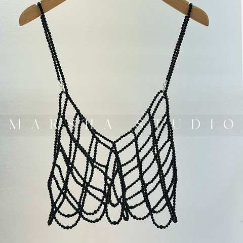 ❮韓國❯6AK20日系珍珠編織網狀細肩帶外罩背心 (8)