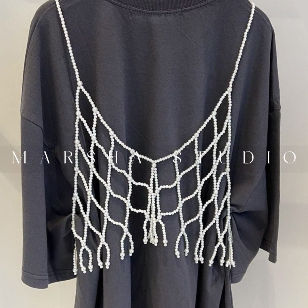 ❮韓國❯6AK20日系珍珠編織網狀細肩帶外罩背心