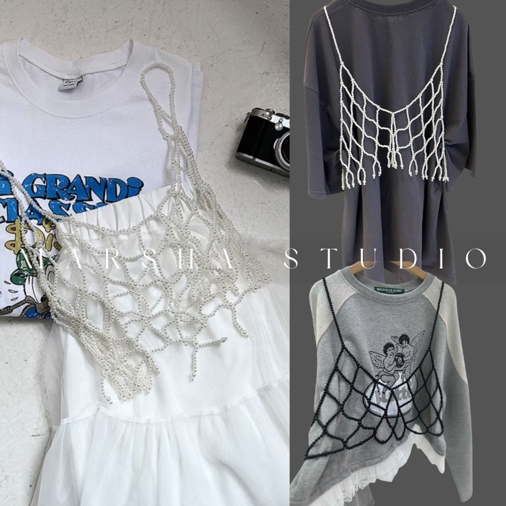 ❮韓國❯6AK20日系珍珠編織網狀細肩帶外罩背心 (3)