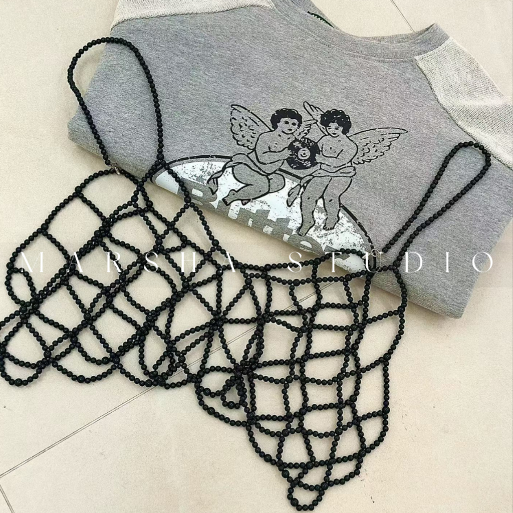 ❮韓國❯6AK20日系珍珠編織網狀細肩帶外罩背心 (12)