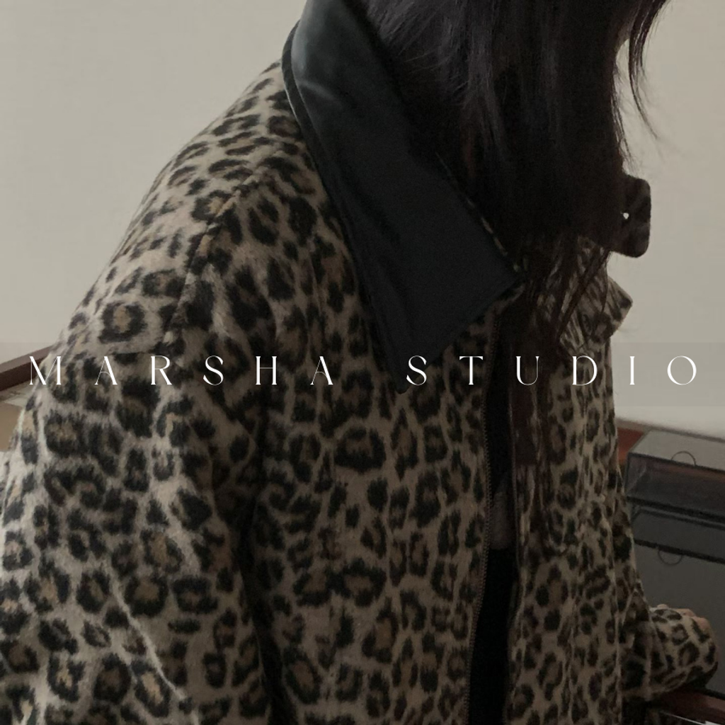 ❮韓國❯6AK19帥氣個性皮革領羊毛混紡豹紋厚實內刷毛保暖夾克外套 (11)