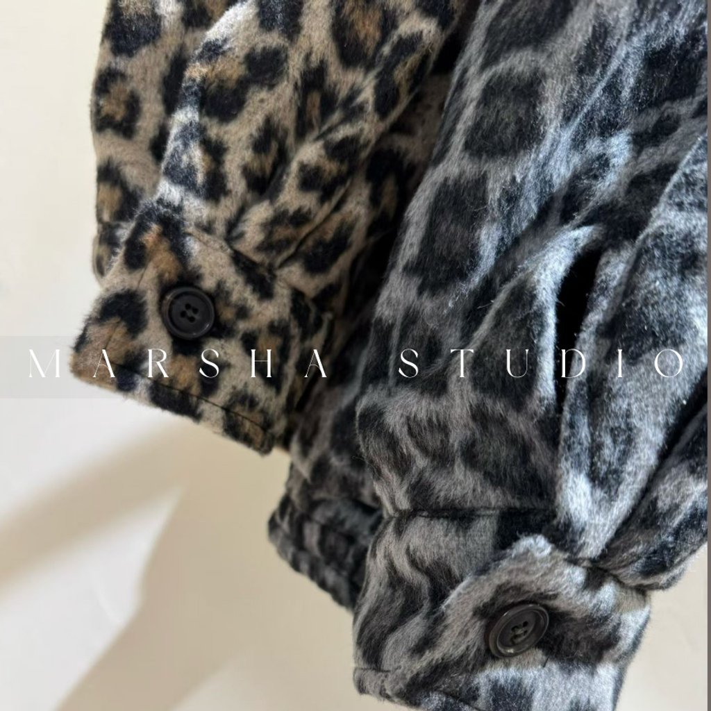 ❮韓國❯6AK19帥氣個性皮革領羊毛混紡豹紋厚實內刷毛保暖夾克外套 (17)