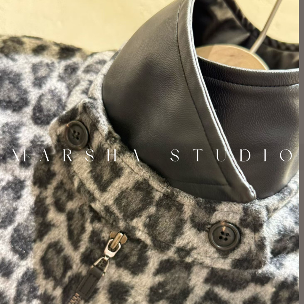 ❮韓國❯6AK19帥氣個性皮革領羊毛混紡豹紋厚實內刷毛保暖夾克外套 (14)