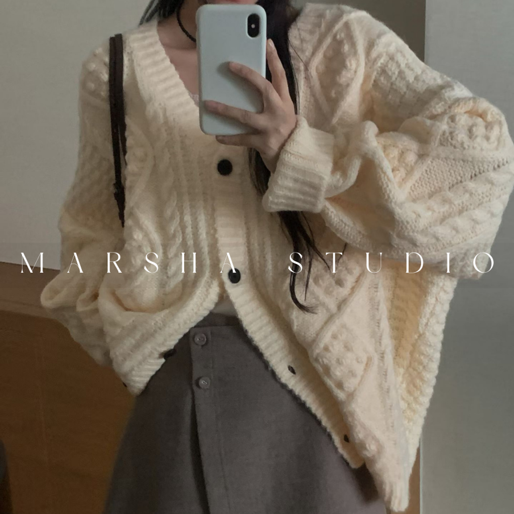 ❮韓國❯6AK18復古慵懶立體大羊毛混紡毛衣針織開襟外套｜針織上衣 (3)