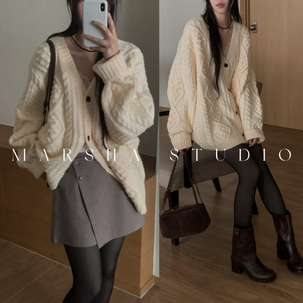 ❮韓國❯6AK18復古慵懶立體大羊毛混紡毛衣針織開襟外套｜針織上衣 (4)