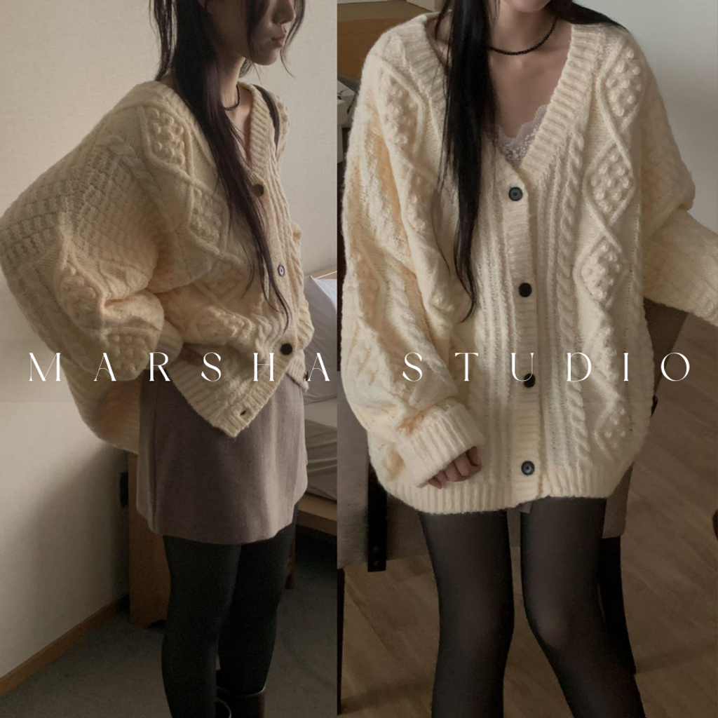 ❮韓國❯6AK18復古慵懶立體大羊毛混紡毛衣針織開襟外套｜針織上衣 (6)