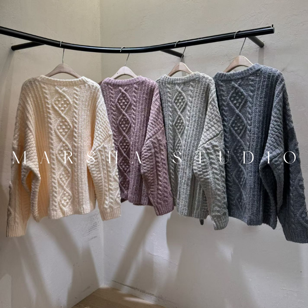 ❮韓國❯6AK18復古慵懶立體大羊毛混紡毛衣針織開襟外套｜針織上衣 (2)