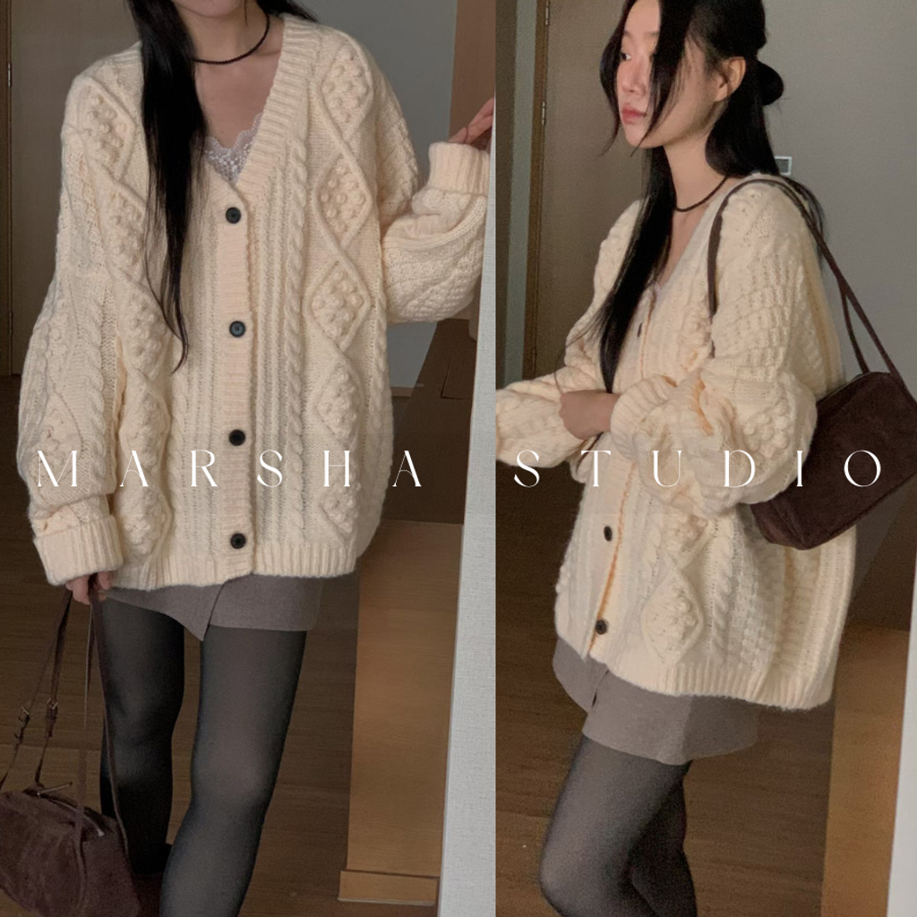 ❮韓國❯6AK18復古慵懶立體大羊毛混紡毛衣針織開襟外套｜針織上衣 (5)